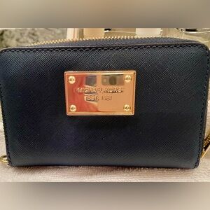 Michael Kors Gold and Navy leather zip around wallet